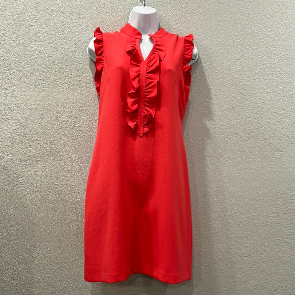 Like new Vince Camuto bright coral ruffle-style dress.